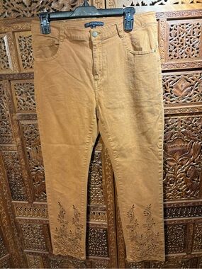 Indigo Moon Camel Straight-Leg Jeans with Embroidered Hem